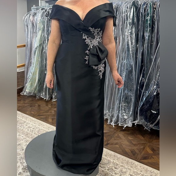 Mon Cheri Dresses & Skirts - Mon Cheri Black and Silver Off the Shoulder Formal Gown